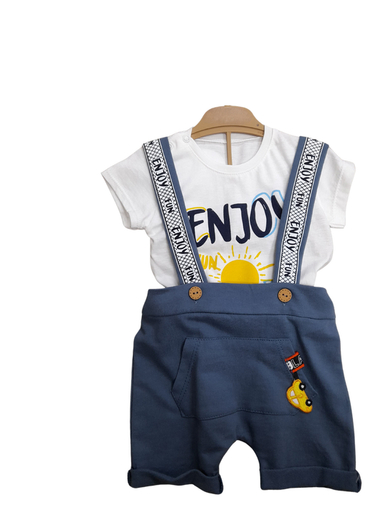 Enjoy patterned blue overalls and t-shirt set 6 to 18 months