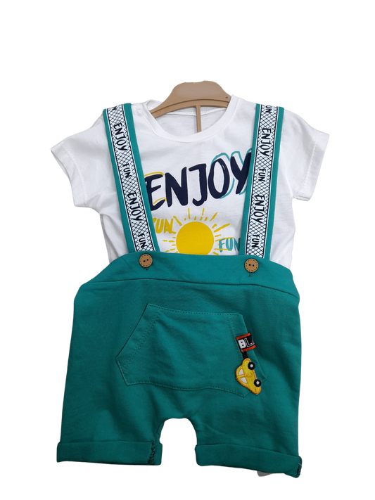 Enjoy patterned turquoise overalls and t-shirt set 6 to 18 months