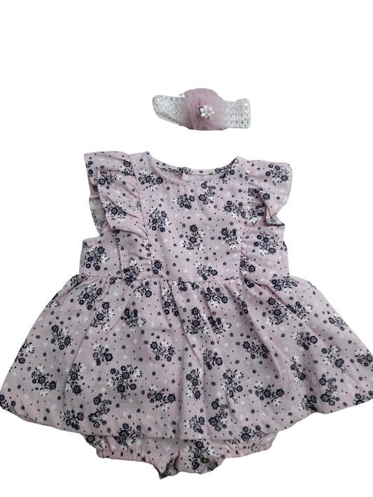 Green and Pink Baby Bodysuit Dress with Headband 3 to 12 months